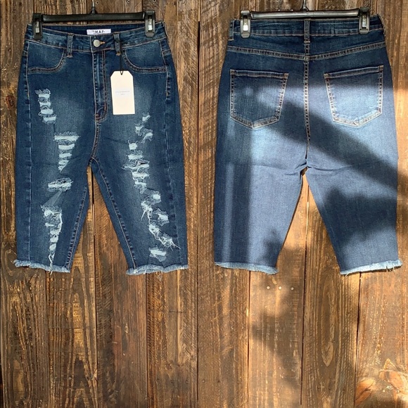 Dark Denim Ripped Shorts - Picture 1 of 1